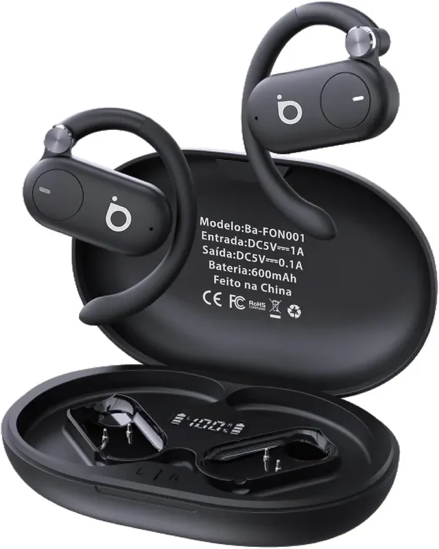 Fones De Ouvido Sem Fio Basike D91, Bluetooth 5.4, Estéreo Hi-fi, Tela LED, 100h Standby, Leve E Confortável, Ideal Para Corrida E Exercícios (preto)