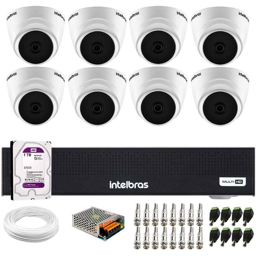 Kit 8 Câmeras Intelbras Vhl 1120 D Hdcvi Lite Hd 720p, Lente 3.6mm, Visão Noturna 20m + Dvr Intelbras Mhdx 1008-c, 8 Canais