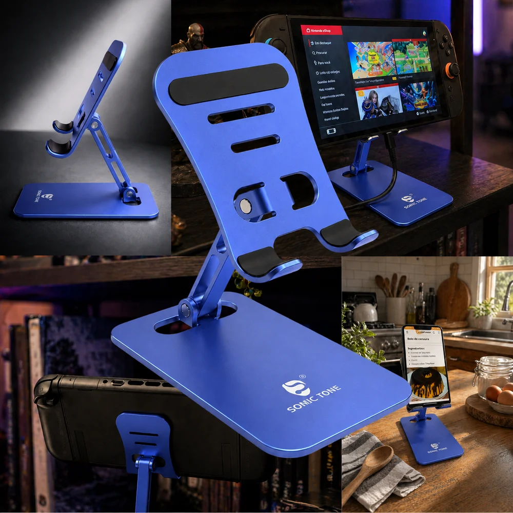 Suporte De Mesa Azul Índigo Para Celular E Tablet Somic Tone Em Alumínio