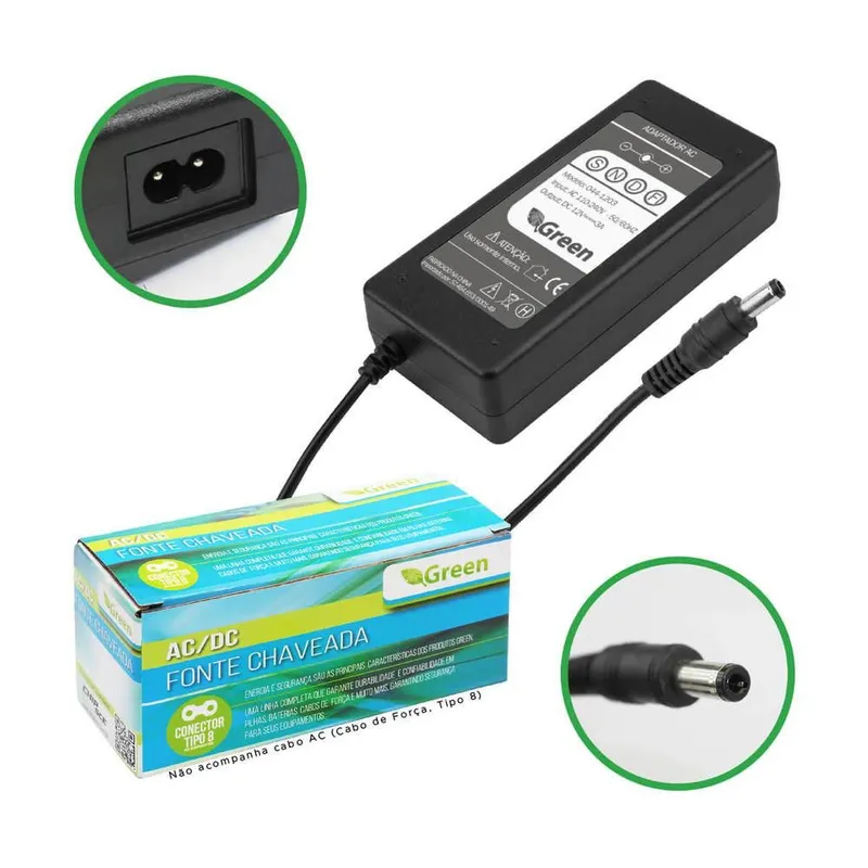 Fonte 12v 3a Bivolt Estabilizada LED Câmeras Ac / Dc Adapter