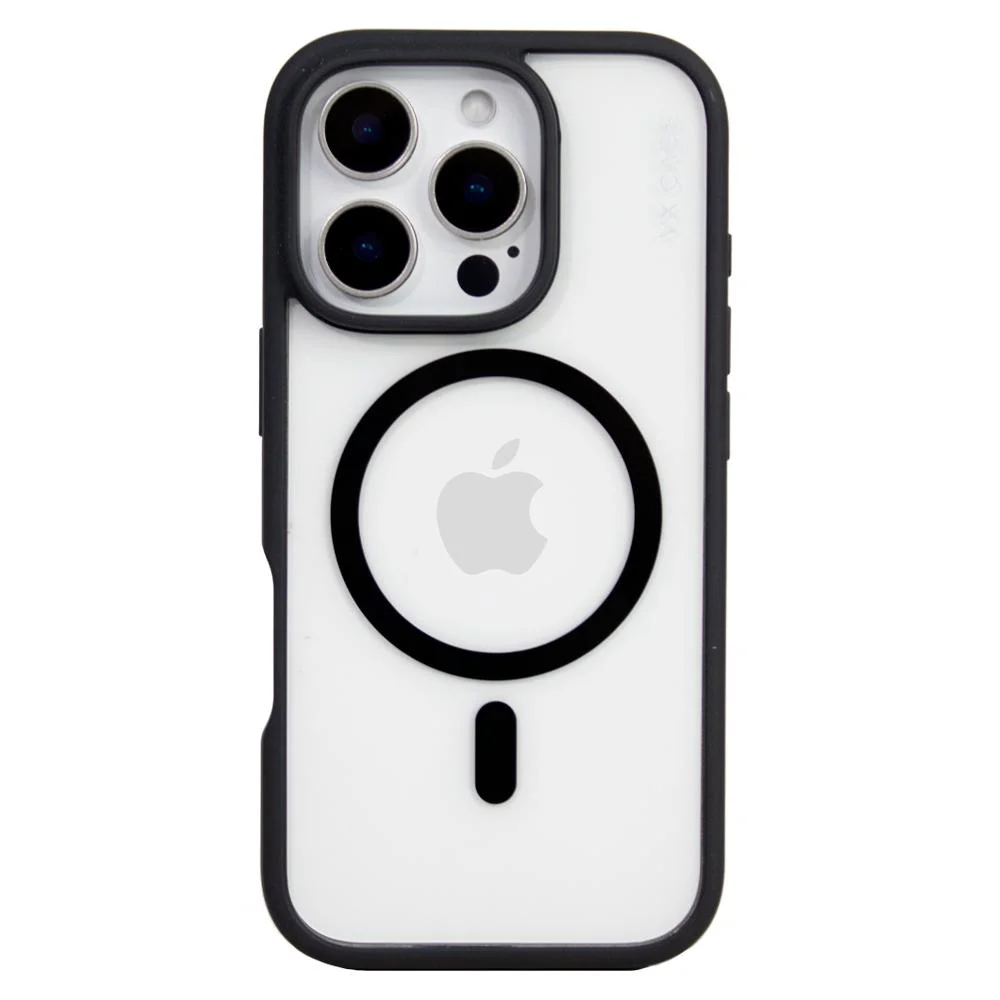 Capa Magsafe Para Iphone 16 Pro - Transparente Com Borda Preta - Jet Black