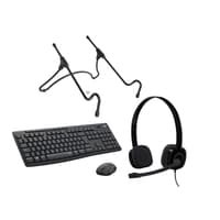 Kit Escritório - Headset Logitech H151 c/ Microfone Redutor de Ruído + Teclado e Mouse S/ Fio Logitech MK295 + Suporte Notebook Octoo UpTable P