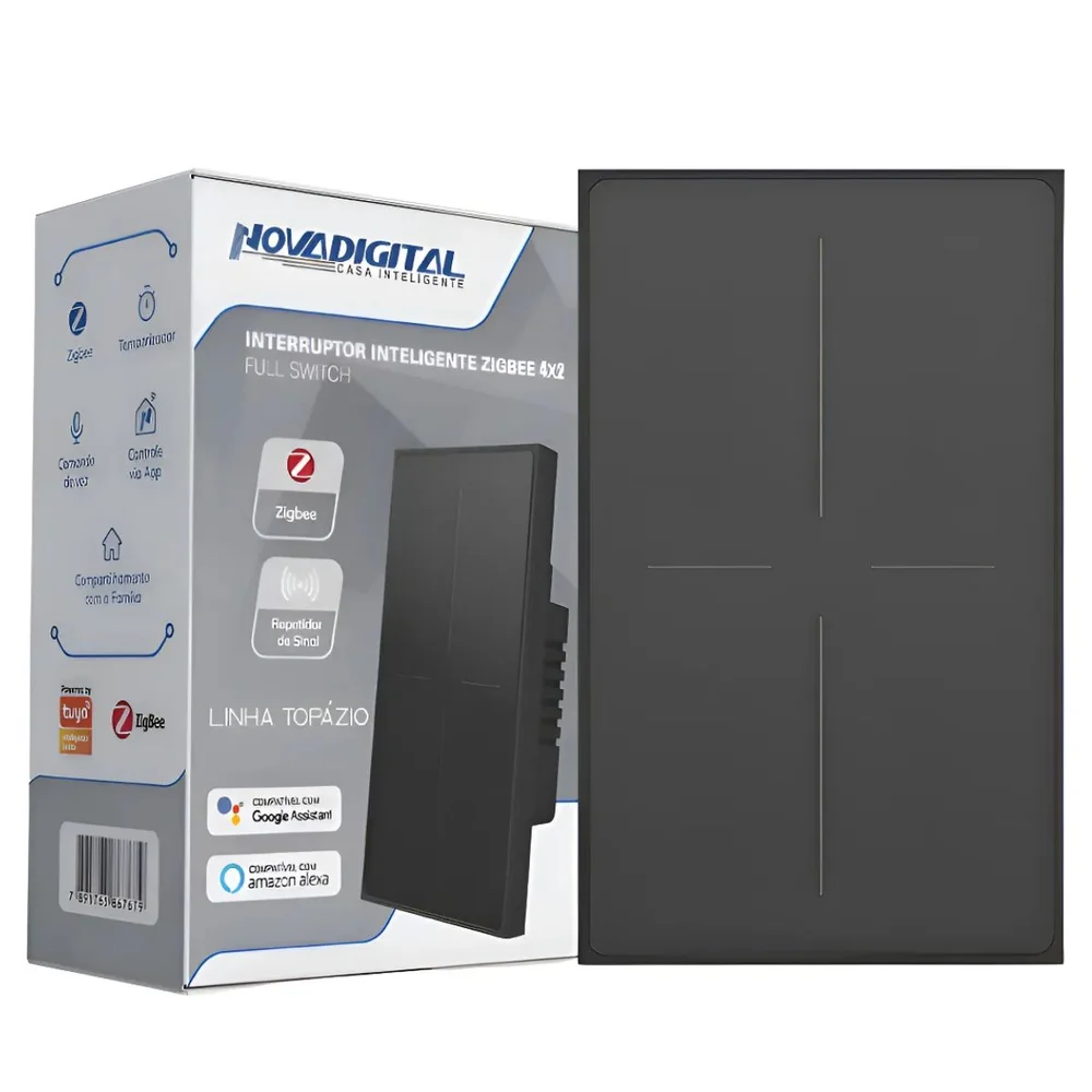 Interruptor Inteligente Zigbee Novadigital 3 Teclas Botões Full Switch Topázio Tuya Smart Life Compatível Alexa Google