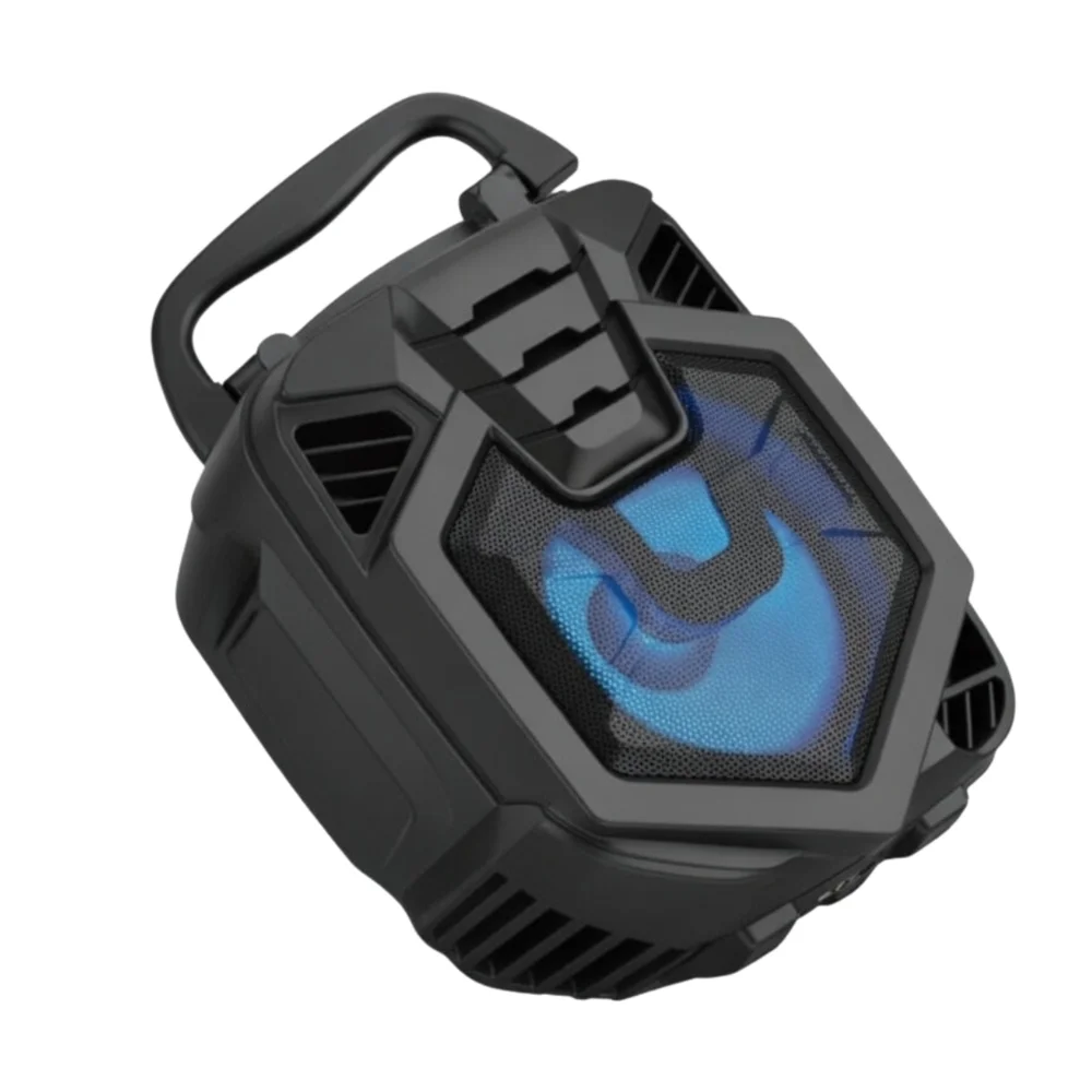 Som Portátil Bluetooth Luzes LED Azul Alça Transporte