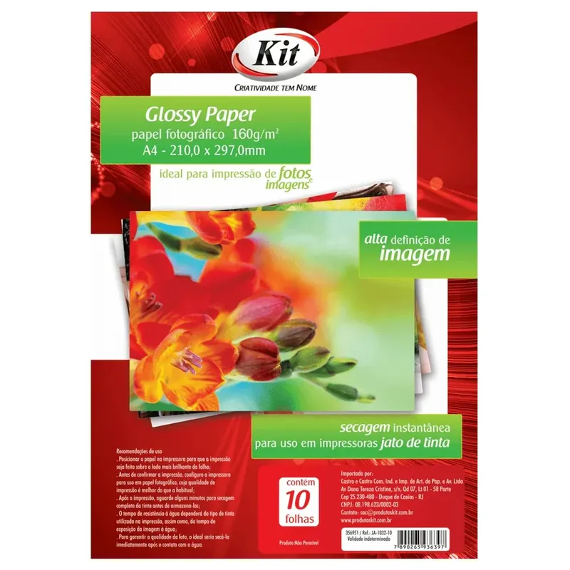 Glossy Paper A4 160g 50 Folhas - Kit