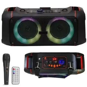 Caixa De Som Portátil Bluetooth Com 02 Microfones Usb Fm - ATURN SHOP