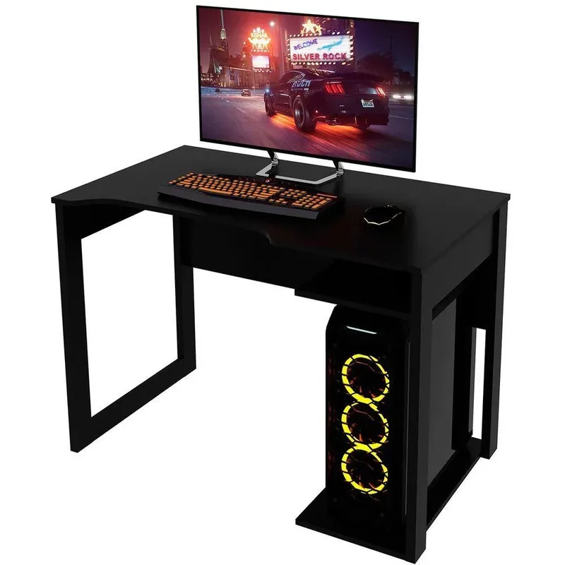 Mesa Para Escritório Escrivaninha 2 Gavetas Nogal/preto