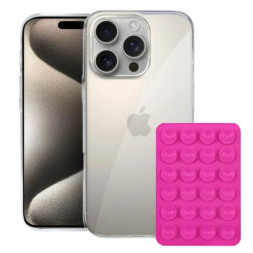 Kit Capacrystal Slim Para Iphone 15 Pro + Ventosa - Rosa -