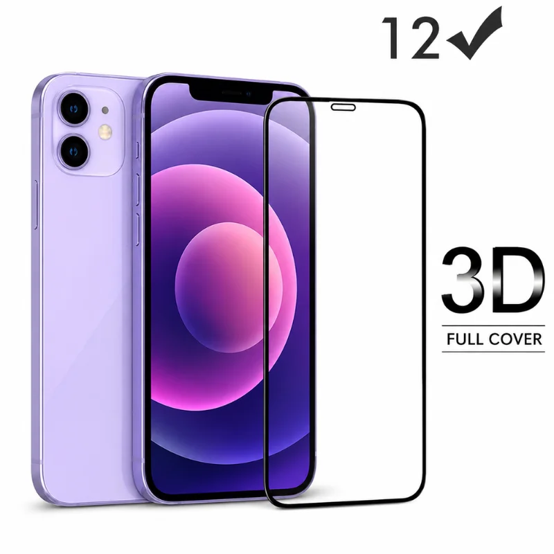Película De Vidro 3d Compatível Para Iphone 12 / 12 Pro – Vidro Temperado 9h Full Cover Premium