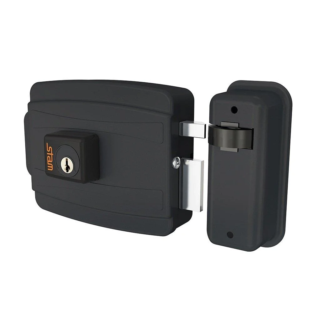 Fechadura Elétrica Stam Cilíndro 40mm Abre Para Dentro Preto Fosco