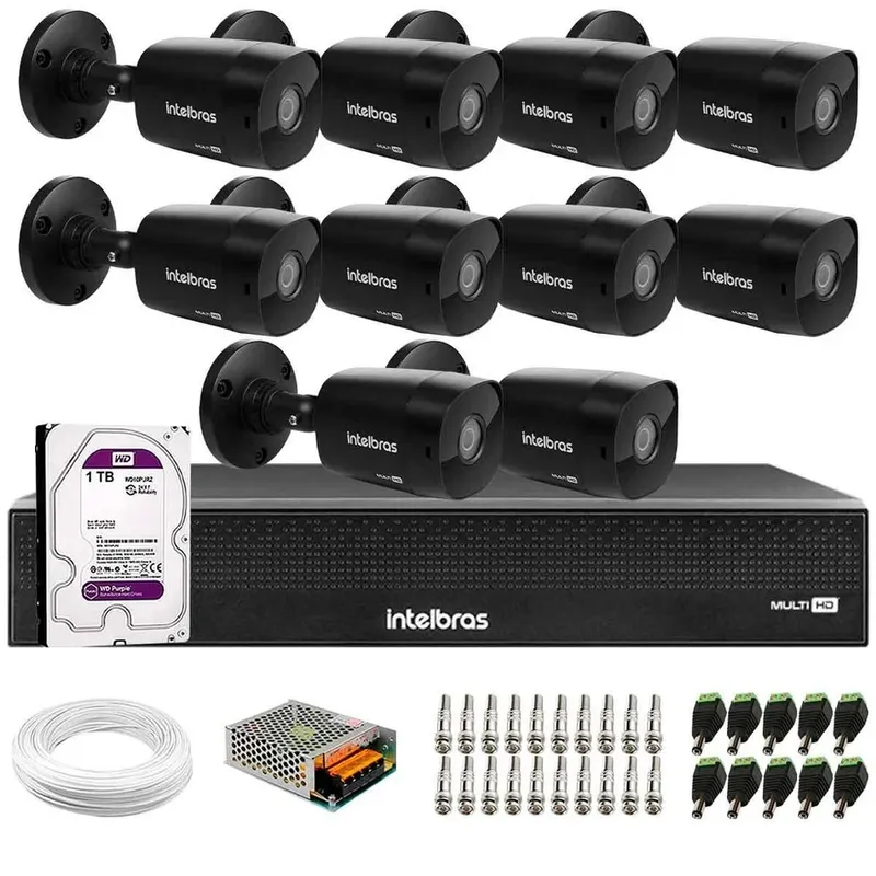 Kit 10 Câmeras Intelbras Vhd 1230b Full Hd Black G7 Visão Noturna 30m +dvr Mhdx 3116c + D 1TB Purple