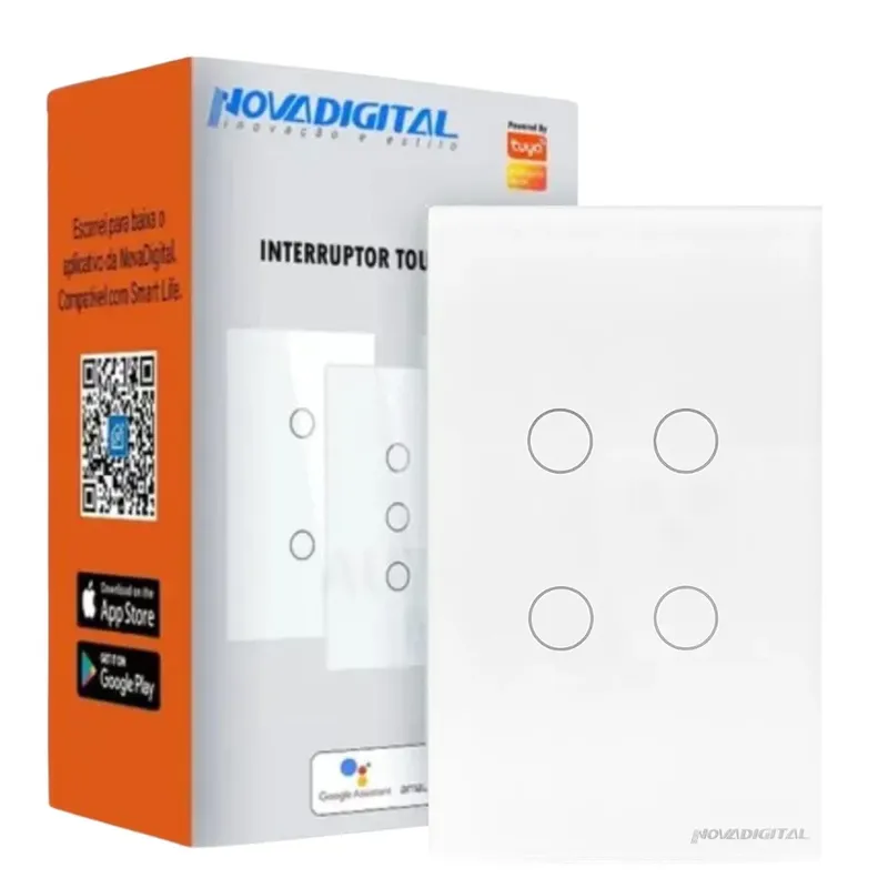 Interruptor Inteligente ZigBee 4 Botões Touch Compatível Tuya Smart Life Alexa e Google Assistent