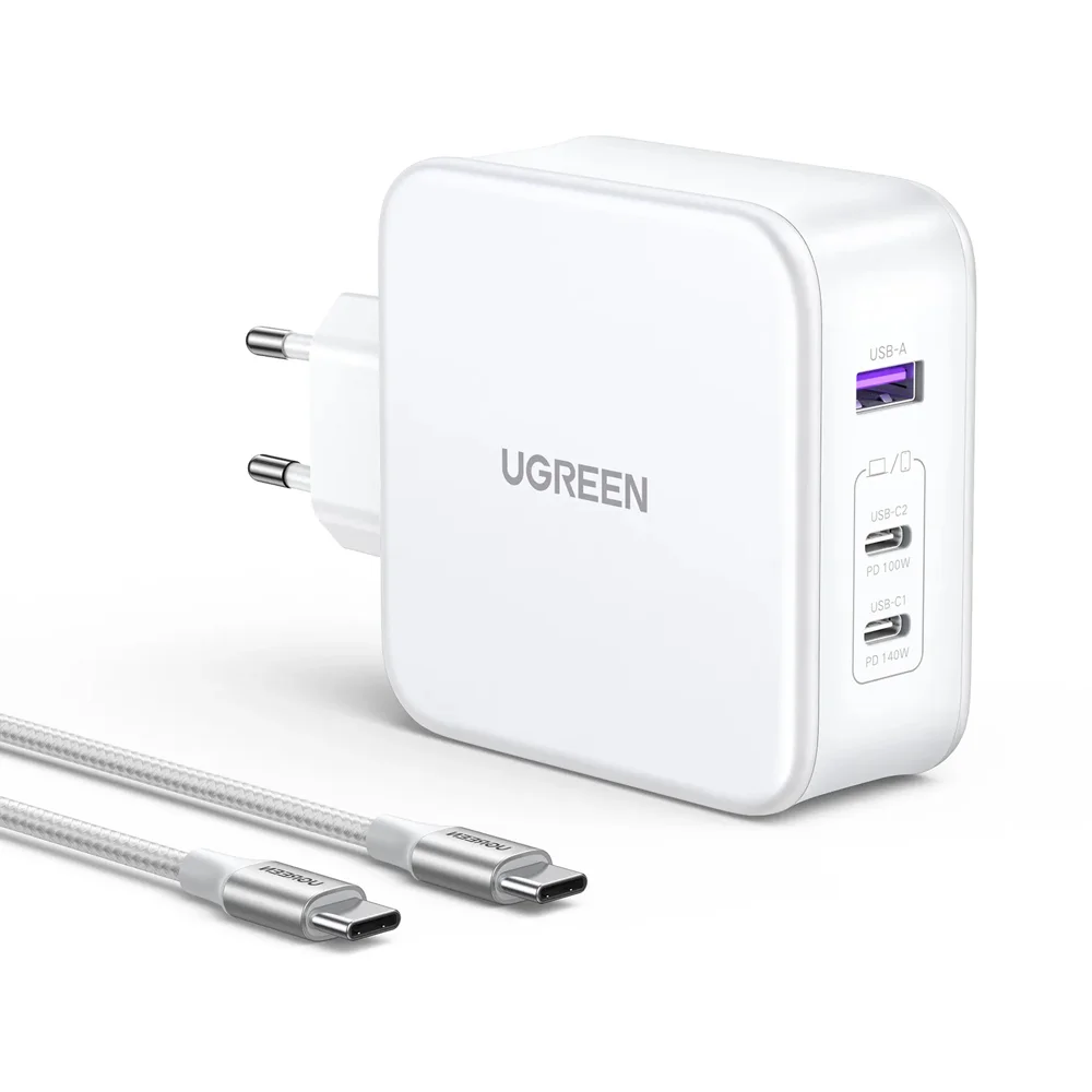 Carregador Ugreen Usb A/c 140w Gan Tech+cabo Usb C 2m Branco