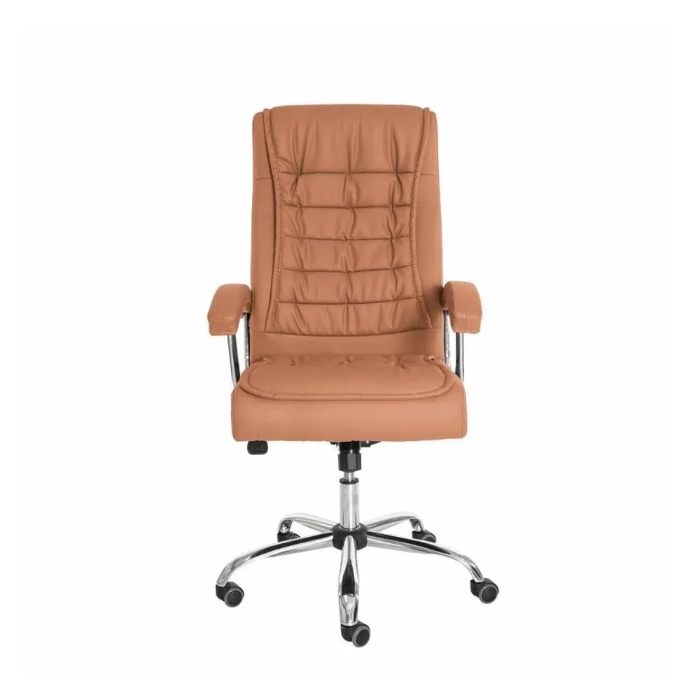 Cadeira De Escritório Presidente Fox Base Cromada Com Rodinha Molas Ensacadas Caramelo C351