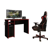 Mesa Gamer Escrivaninha 114cm Para Computador Liberty Móveis Preto E Vermelho Com Suporte De Fone E Montagem Reversível