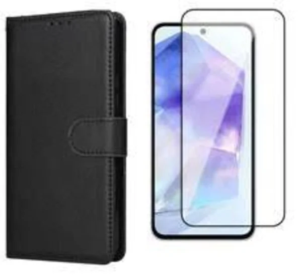 Capa Capinha Case Aveludada Preta + Película 3d De Vidro Para Samsung Galaxy A55