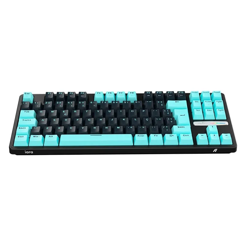 Teclado Gamer Aplus Gasket Iara Obsedian Aqua, Iluminaçao Lateral, Hotswap, 80%, Switch Red Huano, Preto - AK400A