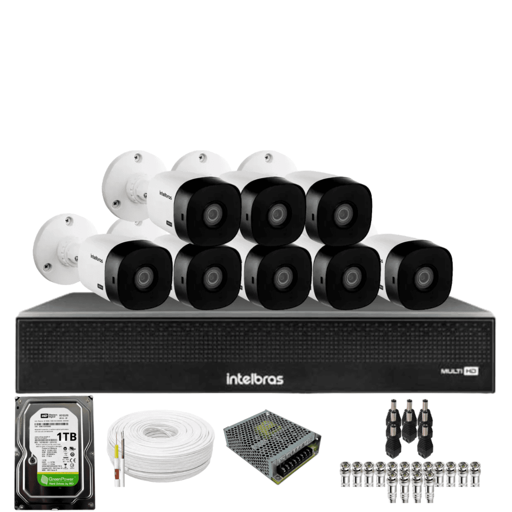 Kit Intelbras, 12 Cameras Segurança 2 MP, FULL HD + DVR 1016-c, 16 Canais, HD 1TB