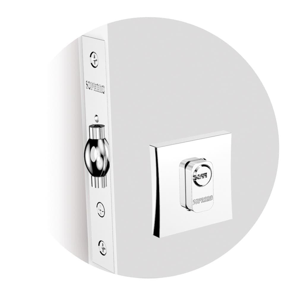 Fechadura Rolete Para Porta Pivotante Classic Chave Multiponto Roseta Quadrada Cromada 45mm Soprano