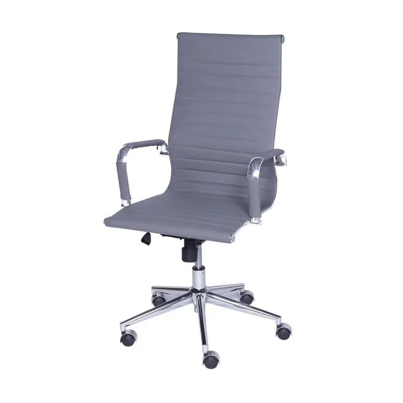 Cadeira Or Design Boxbit Eames Office, Peso Suportado: 120 Kg Esteirinha Alta P.u. Cinza, Base Rodízio Cromada
