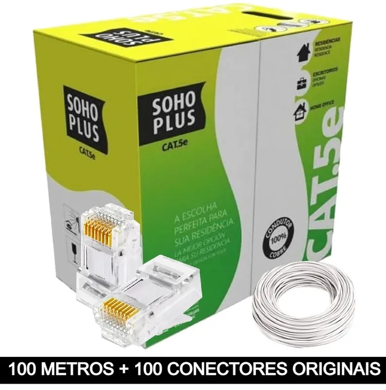 Cabo Furukawa Sohoplus Cat5e, 100 Metros + 100 Conectores Rj45, Branco