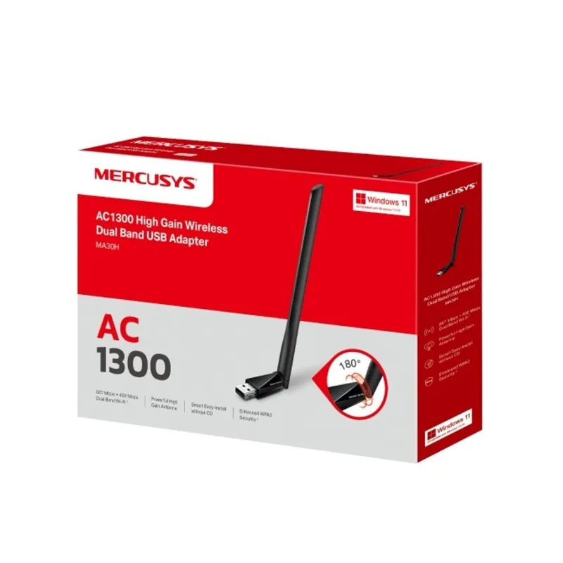 Adaptador USB Mercusys MA30H, AC1300, Dual Band, Alto Alcance, Preto - MCS0053