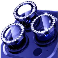Kit 3 Películas Lente Câmera Strass Brilho Compatível Com Iphone 14 15 16 Proteção Cor:azul Escuro;tamanho:iphone 15 Plu