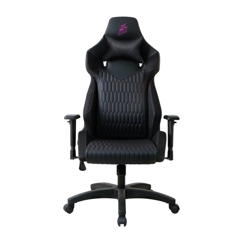 Cadeira Gamer 1STPLAYER WIN101, Até 160kg, Reclinável, com Almofadas, Material PVC, Preta e Rosa - WIN-101-BK