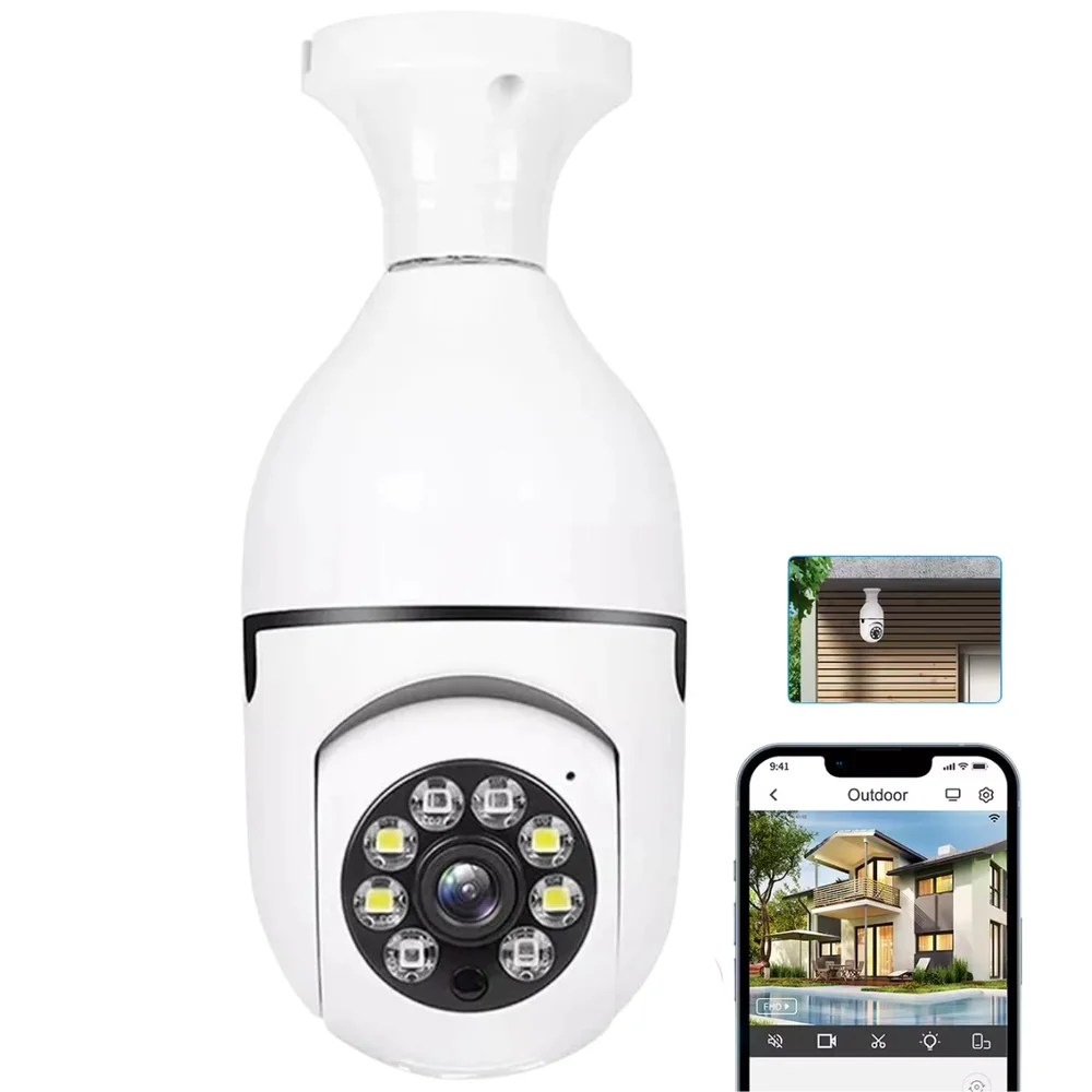 Câmera Lâmpada Espia Wifi 360 Visão Noturna Giratoria Audio Biredicional Segurança Externa Interna