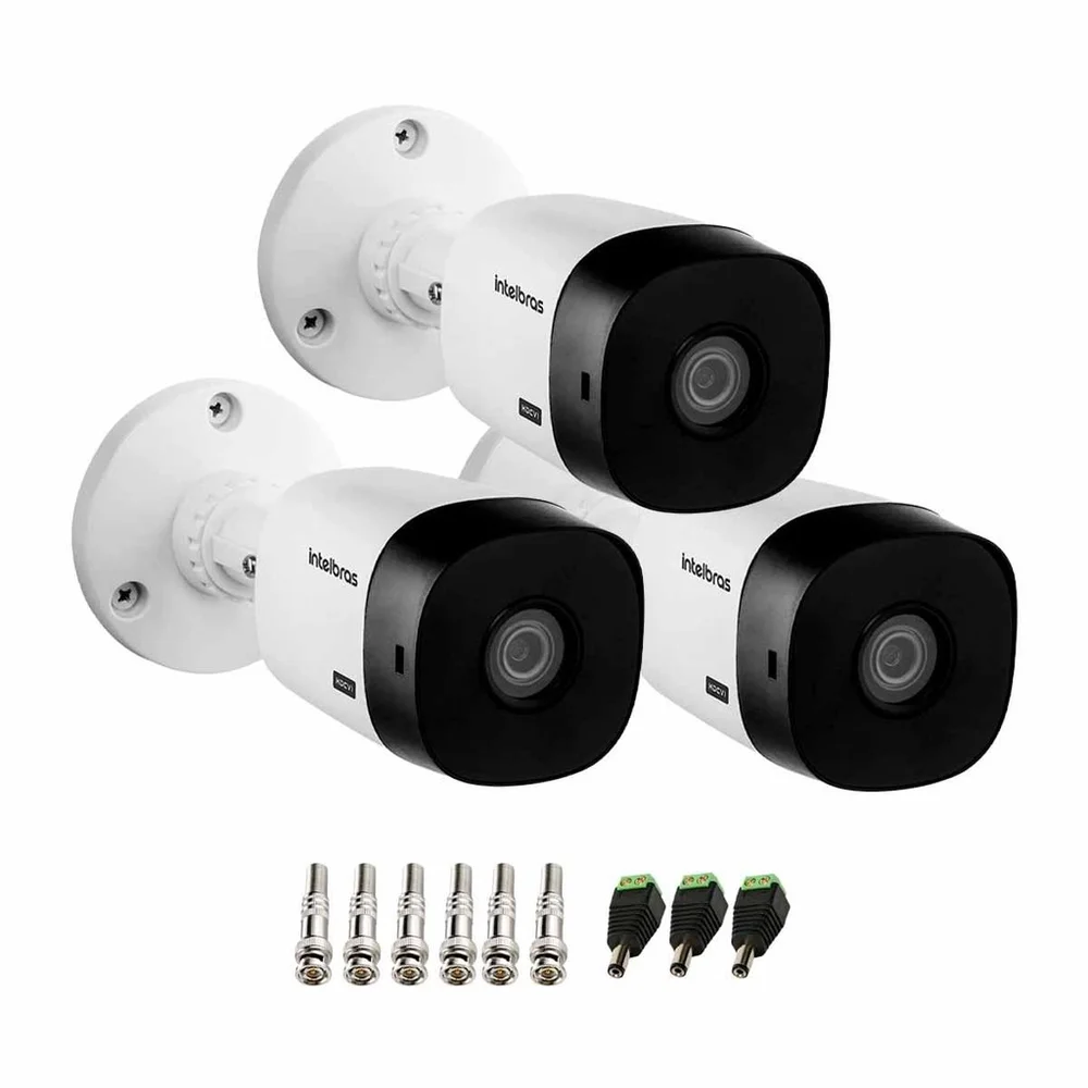 Kit 3 Câmeras Intelbras Vhl 1220 B G2 Hdcvi Lite Full Hd 1080p Visão Noturna 20m, Ip66 + Conectores