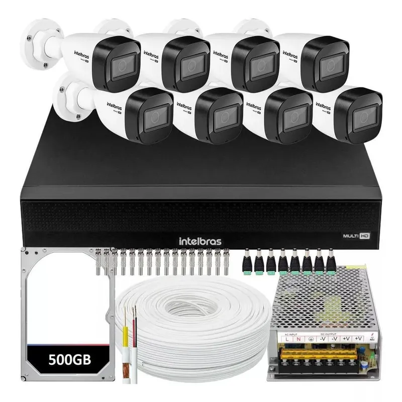 Kit Intelbras, 8 Câmeras VHD 1130B + DVR 1016-c, 16 Canais, HD 500GB