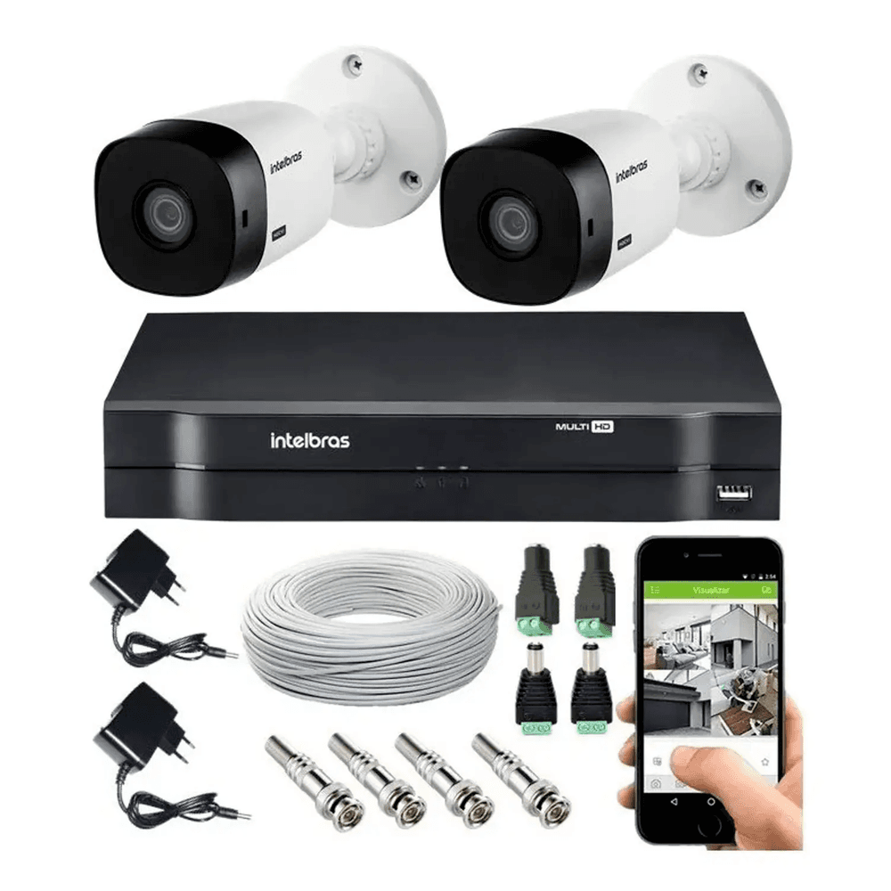 Kit Cftv 2 Câmeras Intelbras 1120, DVR Mhdx, FULL HD E Acessórios