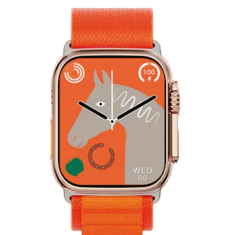 Smartwatch W69 Ultra 9 Mini Bússola, Laranja, 2 Multiiras E Case