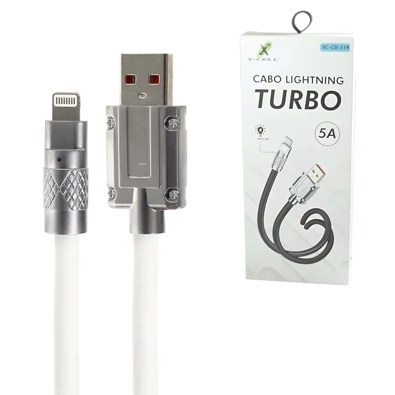 Cabo Usb Para Iphone Turbo Metal Silicone 120w 5a Flexivel
