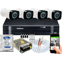 Kit 4 Cameras Segurança 720p Full Hd Dvr Intelbras 4ch C/hd