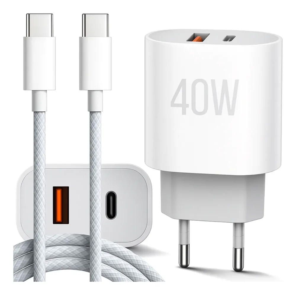 Carregador Turbo 40w Para Iphone 15 16 Plus Pro Max Tipo C Branco