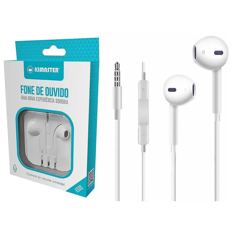 Fone de Ouvido Kimaster K505 Intra-auricular, Microfone, Branco