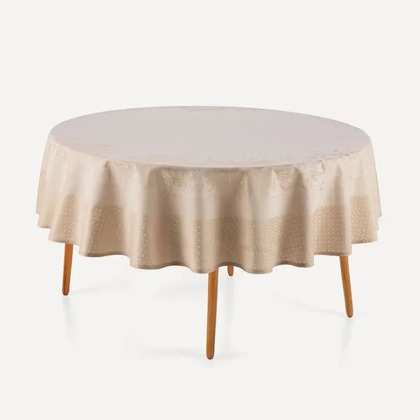 Toalha de Mesa Redonda 6 Lugares Flor do Natal Bege