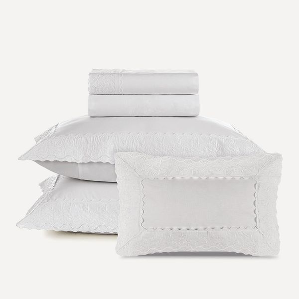 Jogo de Cama Queen com Capa de Almofada 200 Fios 100% Algodão Antônia Branco