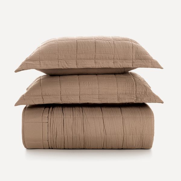 Colcha Casal de Microfibra com 2 Porta-travesseiros Valena Taupe