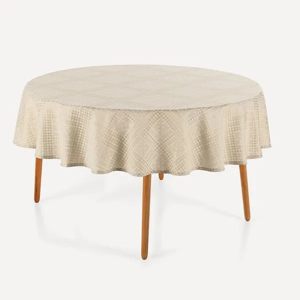 Toalha de Mesa Redonda 6 Lugares Jacquard Beamon Bege