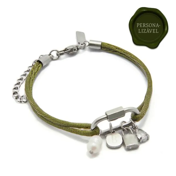 Pulseira Matiz Alma Verde e Aço Personalizável Verde Ajustável