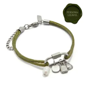 Pulseira Matiz Alma Verde e Aço Personalizável Verde Ajustável