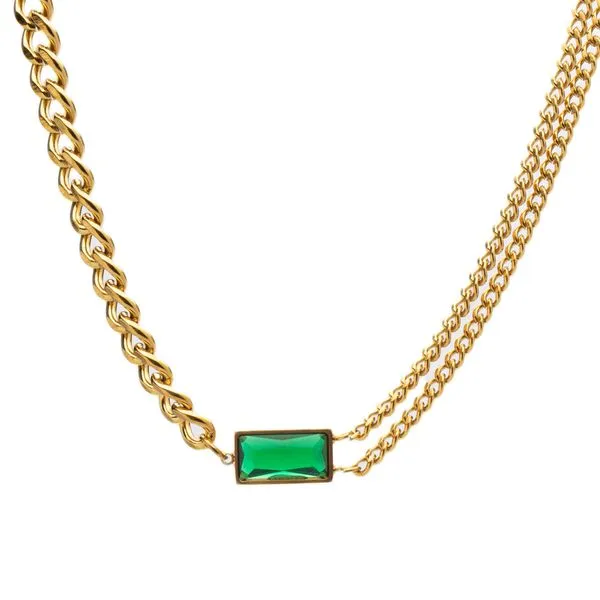 Colar Alice Dourado com Zircônia Verde Dourado Ajustável