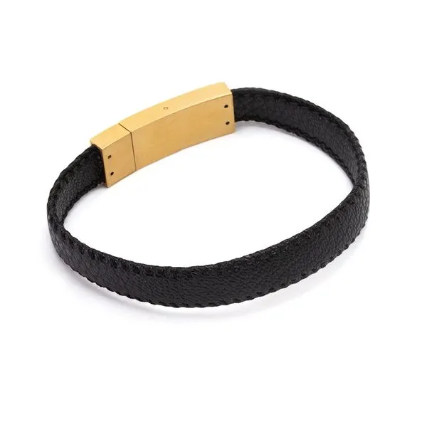 Pulseira Albert de Couro Preto Preta M