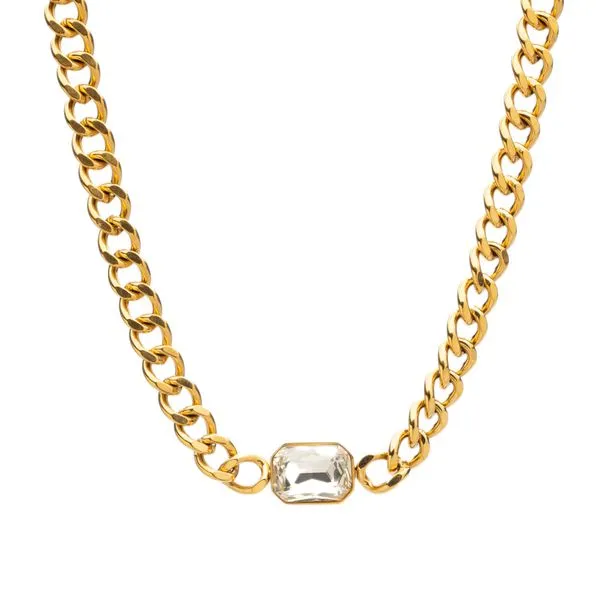 Colar Clara de Aço Dourado com Zircônia Dourado Ajustável