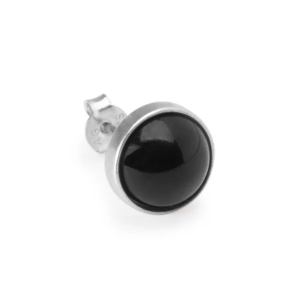 Brinco Conte de Prata 925 e Pedra Natural Ágata Preta Preto Único