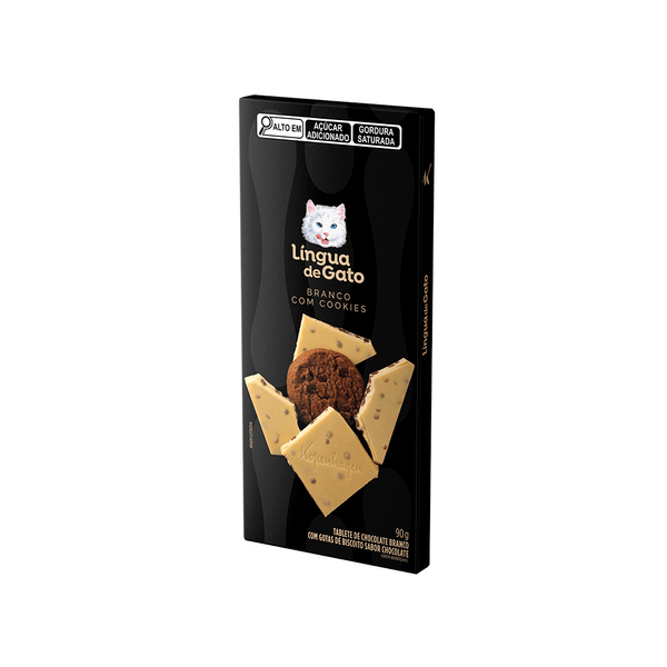 Tablete Língua de Gato Branco com Cookies 90G