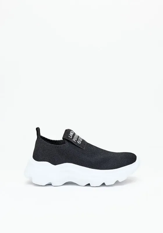 Tênis Knit Com Etiqueta De Brilho Preto 38