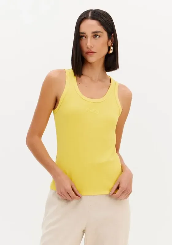 Kit Com 2 Blusas Regatas Caneladas Amarelo PP